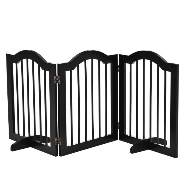 Barreira de Segurança Dobrável para Cães Pequenos com 3 Painéis e 2 Suportes 154,5x29,5x61 cm Preto