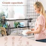 Escorredor de Louça de Aço de 2 Níveis com Prateleira para Pratos Suporte para Facas e Talheres 100x30x52,5cm Preto