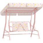Baloiço de Jardim para Crianças com 2 Lugares Toldo Ajustável Cinto de Segurança e Desenho de Borboletas 112x75x120 cm Rosa
