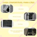Casa para Cães de Madeira Casa para Animais de Estimação com Teto Asfáltico 2 Janelas Porta com Cortina 97x72x65 cm Cinza