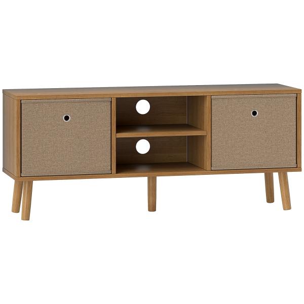 Móvel de TV para Televisores de até 50 Polegadas com 2 Gavetas de Tecido 2 Prateleiras Abertas 110x29x46,5 cm Madeira e Castanho Claro