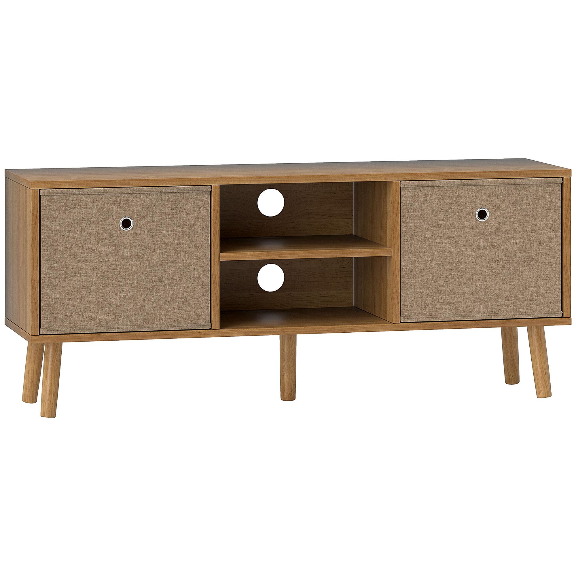 Móvel de TV para Televisores de até 50 Polegadas com 2 Gavetas de Tecido 2 Prateleiras Abertas 110x29x46,5 cm Madeira e Castanho Claro