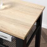 Mesa de Apoio Estilo Industrial com 2 Prateleiras de Grade de Metal e Pés Ajustáveis 45x35x75cm Carvalho e Branco