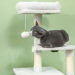 Arranhador para Gatos 126 cm com Caverna Plataformas Bolas Suspensas e Poste de Sisal 56x34x126 cm Cinza e Creme