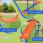 Conjunto de Baloiços 4 em 1 com 2 Baloiços Individuais 1 Baloiço Planador e 1 Escorrega 367x192x180 cm Multicor
