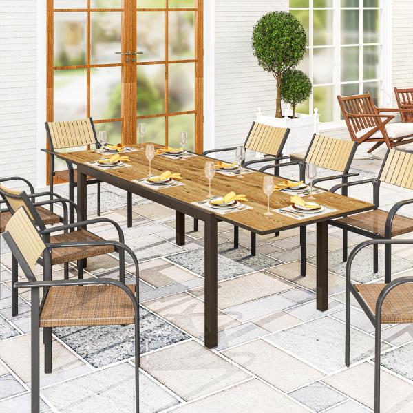 Mesa de Jantar Exterior Extensível de 160 - 240 cm para 6 - 8 Pessoas Mesa de Jardim Retangular para Terraço Castanho
