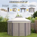 Tenda Dobrável 4x3,4 m Hexagonal com Duplo Teto 6 Mosquiteiras Destacáveis e Saco de Transporte Castanho e Bege