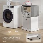 Móvel para Engomar Roupa com Rodas Tábua de Engomar Dobrável com 3 Gavetas Compartimento Aberto 121x37x89,5 cm Branco