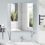 Armário de Casa de Banho com 3 Portas com Espelho Armário de Parede com Prateleiras Internas Ajustáveis 70x15x60 cm Branco