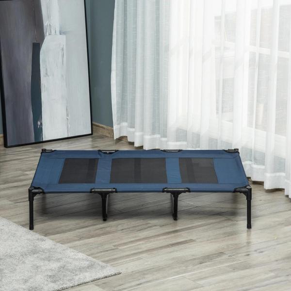 Cama para Animais de Estimação Cama Elevada para Cães Gatos com Tecido Transpirável para Dormir Relaxar Exterior Jardim Terraço 122x91x23cm Azul