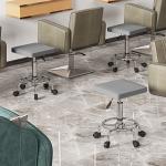 Banco Giratório com Rodas Altura Regulável 50 - 66 cm Assento Estofado em Imitação de Couro 34x34x50 - 66 cm Cinzento