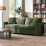 Sofá de 3 Lugares Sofá Sala de Estar 212x80x88 cm Estofado em Veludo Canelado com 2 Almofadas Desenho Moderno Verde
