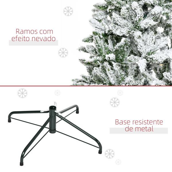 Árvore de Natal Artificial 150 cm com Neve Ignífugo com 358 Ramos Folhas de PVC Abertura Automática Base Dobrável Verde