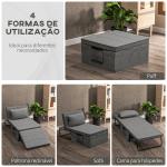 Sofá Cama 4 em 1 Estofado em Linho com Encosto Ajustável em 5 Níveis e Almofada Acolchoada 75x80x74 cm Cinza
