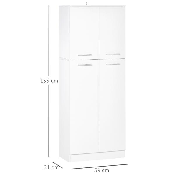 Armário de Arrumação Armário Multiusos com 5 Prateleiras Ajustáveis Móvel Auxiliar para Cozinha Sala Dormitório 59x31x155 cm Branco