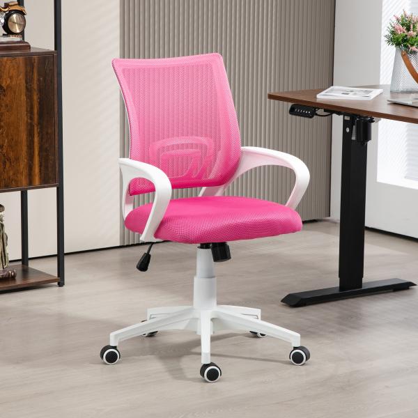 Cadeira de Escritório de Malha Giratória com Altura Ajustável Função Basculante e Apoio para os Braços 57x55x89 - 109 cm Rosa