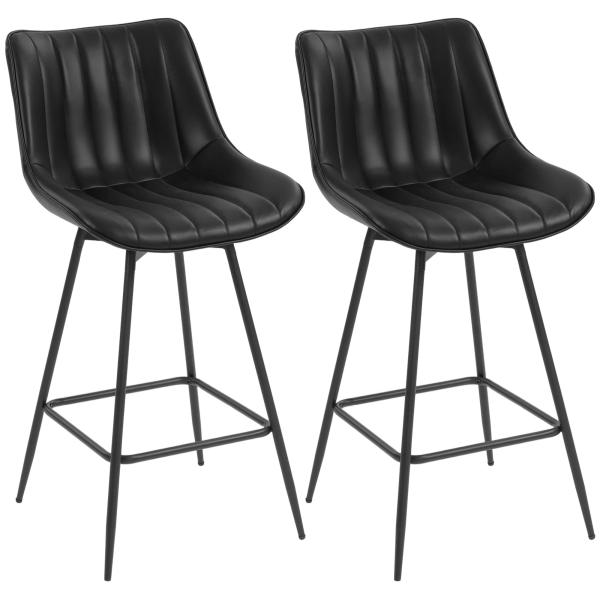 Conjunto de 2 Bancos de Bar Giratórios com Encosto Curvado e Apoio para os Pés Estofados em PU 47x54,5x97,5 cm Preto