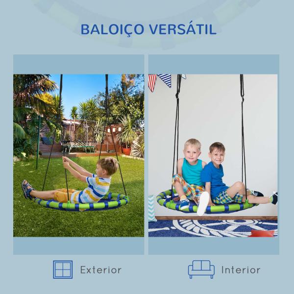Baloiço Infantil Ninho com Altura Ajustável para Crianças de 3 - 8 Anos Carga 150 kg para Exterior Ø100x120 - 180 cm Azul
