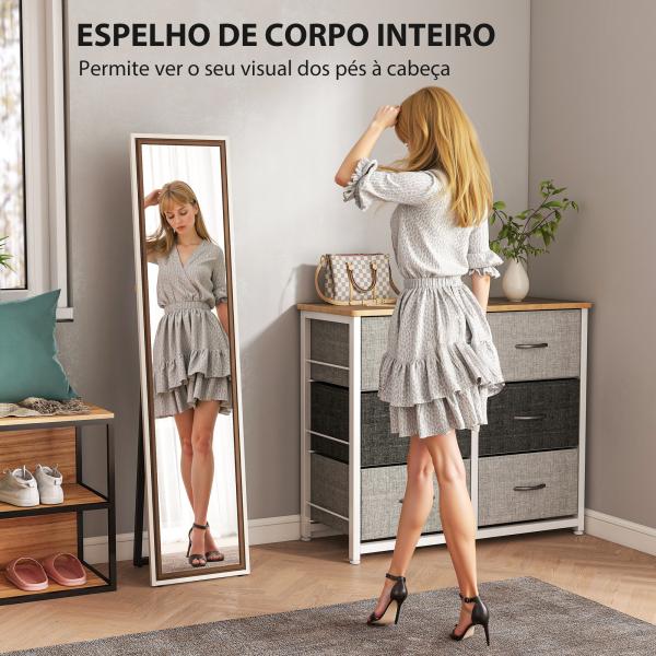 Espelho de Pé 157x37 cm Espelho Corpo Inteiro Grande com Moldura Bicolor para Utilizar Inclinado ou Suspenso Madeira