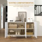 Aparador para Sala Aparador de Entrada com 3 Portas e Prateleiras Ajustáveis para Cozinha Sala 120x40x75 cm Branco Brilhante
