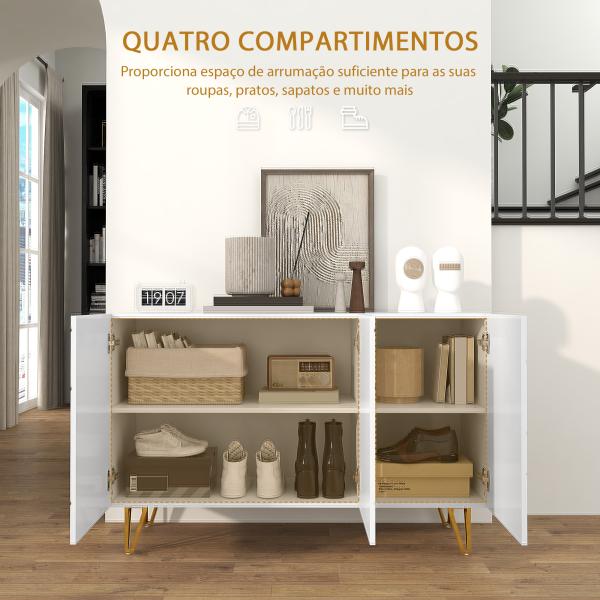 Aparador para Sala Aparador de Entrada com 3 Portas e Prateleiras Ajustáveis para Cozinha Sala 120x40x75 cm Branco Brilhante
