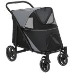 Carrinho para Cães Dobrável com Janelas de Malha Cinto de Segurança e Bolsos de Armazenamento 112x65x100 cm Cinzento