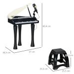 Piano Eletrónico para Crianças com 32 Teclas Microfone banco Luzes 22 Músicas 4 Tons e Volume Ajustável 37x30,5x60,4 cm Preto