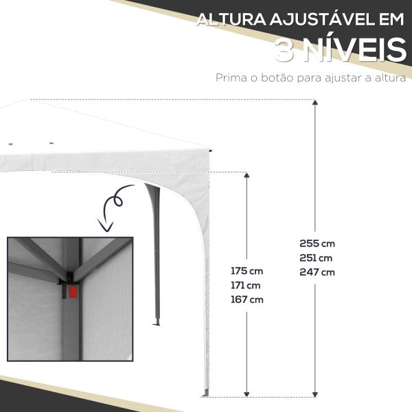 Tenda Dobrável 3x3 m Tenda de Jardim com Altura Ajustável Bolsa de Transporte Tecido Anti - UV e Sacos de Areia Branco