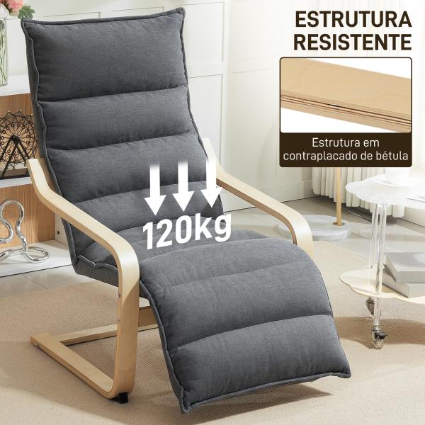 Poltrona de Salão com Apoio para os Pés Ajustável Estofada em Veludo com Estrutura de Madeira 67x93x105 cm Cinzento Escuro