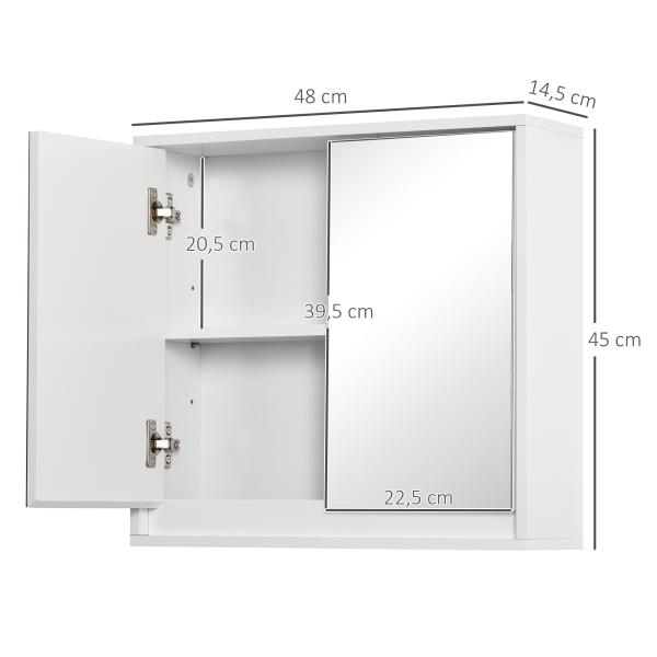 Armário de Casa de Banho com Espelho Móvel Suspenso de Casa de Banho com Prateleira Interior Ajustável 48x14,5x45 cm Branco