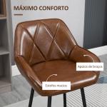 Conjunto de 2 Bancos Altos Estofados em PU com Encosto Alto Pés de Aço e Apoio para os Pés 50x47,5x102,5cm Marrom