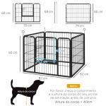 Parque para Cães com 4 Painéis Dobrável 82x82x60 cm com Porta e Fechadura para Exterior e Interior Cinza Escuro