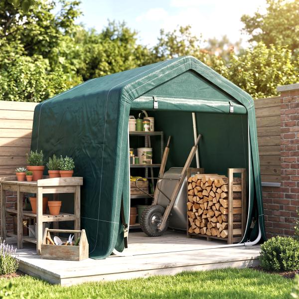 Abrigo de Exterior para Ferramentas Bicicleta 2,4x2x2,02 m Abrigo de Armazenamento com 2 Portas Anti - UV para Jardim Verde