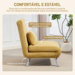 Sofá Cama de 1 Lugar Dobrável Estofado em Tecido Amarelo Mesclado com Encosto Ajustável em 5 Níveis 80x75x83 cm