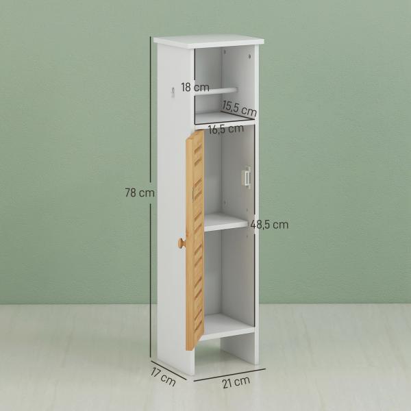 Coluna Casa de Banho Moderna Móvel Auxiliar Casa de Banho com Suporte para Papel Higiénico 21x17x78 cm Branco e Madeira