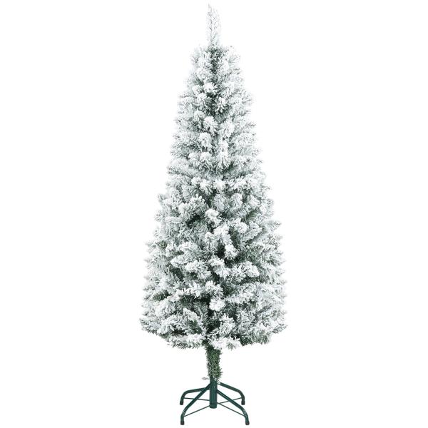 Árvore de Natal Artificial Coberta de Neve 150 cm com 317 Ramos e Suporte de Metal Árvore Natalícia para Sala Interior Verde