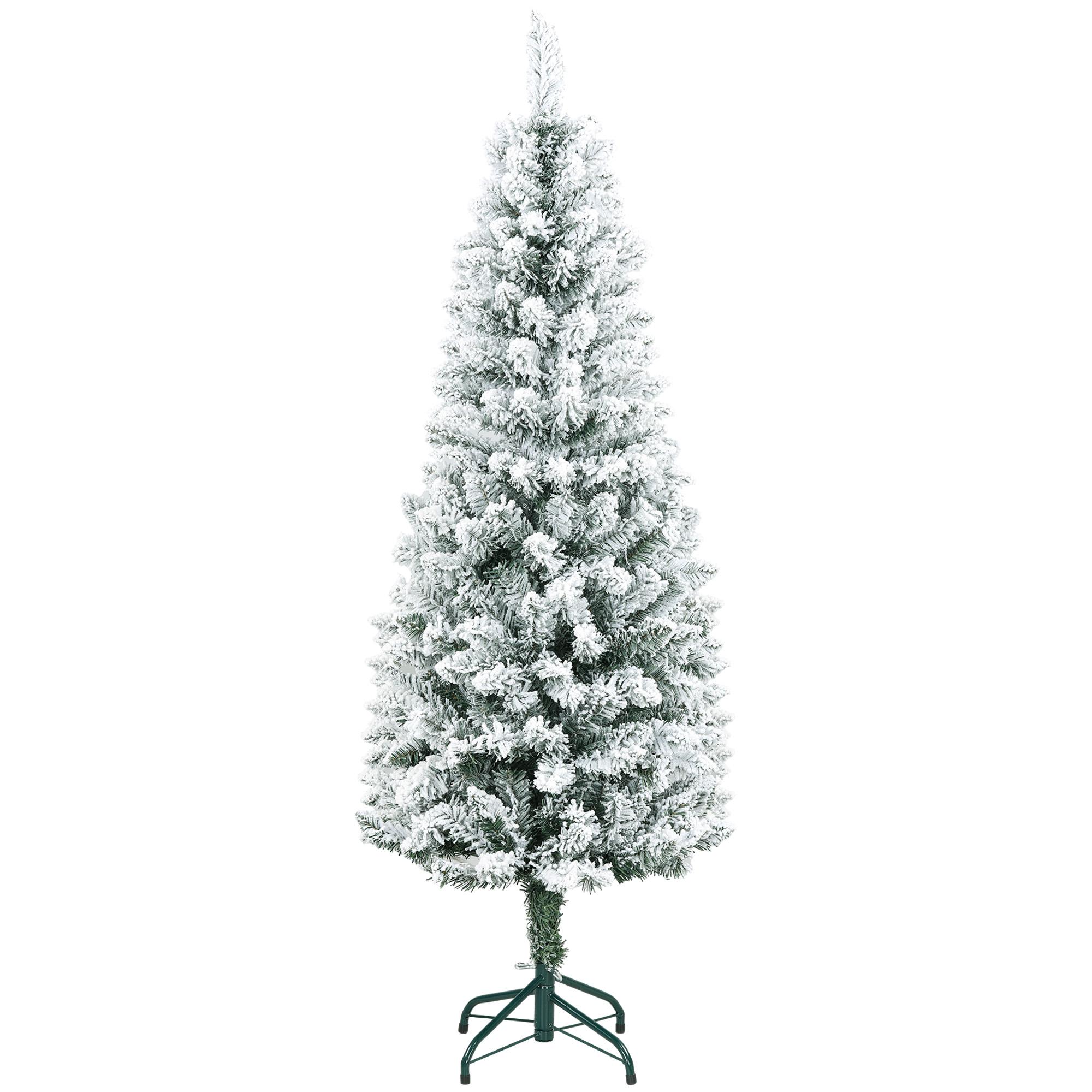 Árvore de Natal Artificial Coberta de Neve 150 cm com 317 Ramos e Suporte de Metal Árvore Natalícia para Sala Interior Verde