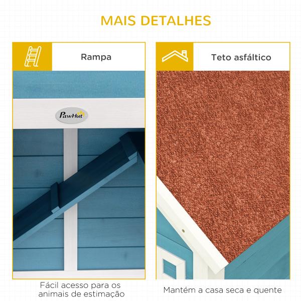 Coelheira Exterior de Madeira 162,5x59,2x77,6 cm Gaiola para Coelhos Grande com 2 Janelas Rodas Rampa e Teto Asfáltico Azul