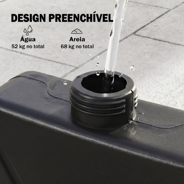 Base para Chapéu de Sol de 4 Peças Recarregável com Areia 68 kg ou Água 52 kg para Jardim Pátio ou Terraço Preto