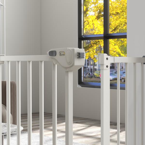 Barreira de Segurança para Cães 74 - 94 cm com Extensão, Montagem por Pressão e Bloqueio Duplo, Branco