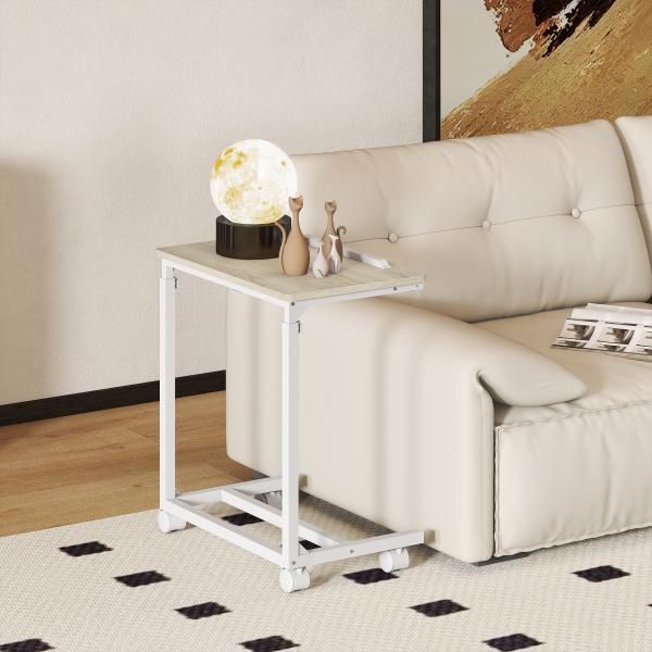 Mesa Auxiliar com Rodas Altura Ajustável Superfície Inclinável e Estrutura de Metal 55x36x62,5 - 82,5 cm Madeira