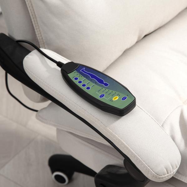 Cadeira de Secretária com Massagem, Altura Ajustável, Encosto Reclinável, Apoio para os Pés e Rotação 360°, Creme