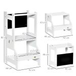 Torre de Aprendizagem para Crianças 3 - 6 Anos de Madeira Torre de Aprendizagem Infantil Convertível em Secretária com Ardósia e Barra de Segurança para Casa de Banho Cozinha 42x44x86cm Branco