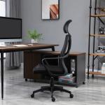 Cadeira de escritório ergonômica Cadeira de mesa inclinável ajustável em altura com encosto de braço Encosto de cabeça 5 rodas Suporta até 120 kg 64x58x116 - 126 cm Preto