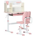 Conjunto de Secretária e Cadeira para Crianças com Altura Ajustável Gaveta Prateleiras e Bancada Inclinável 80x52x88 - 109 cm Rosa e Branco