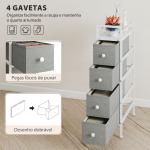 Móvel de Arrumação Estreito com 4 Gavetas de Tecido para Espaços Pequenos 20x43x81,5 cm Cinzento Claro
