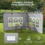 2 Paredes Laterais para Tenda de 3x3 / 3x4 m 295x195 cm Parede de Substituição de Tecido Oxford para Tendas Dobráveis Cinzento Claro
