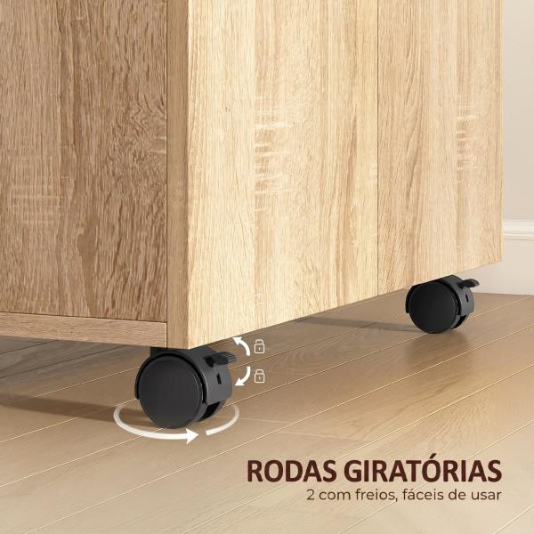 Aparador de Sala com Rodas 2 Portas e Prateleiras para Sala de Estar Quarto Escritório 60x35x65 cm Madeira