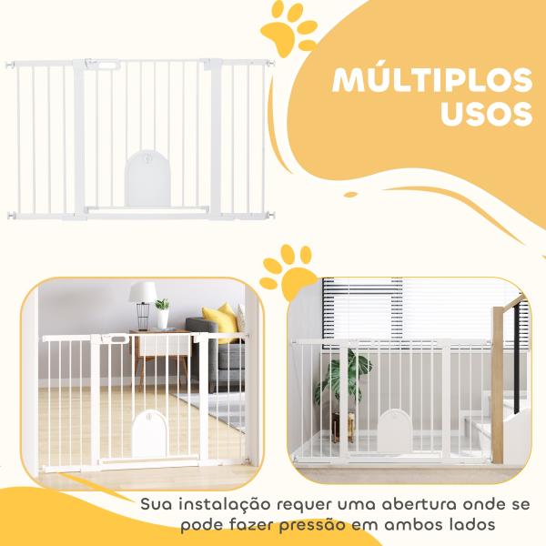 Barreira de Segurança de Animais de Estimação para Escadas e Portas com Aberturas de 75 - 131 cm com 3 Extensões Branco