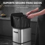 Caixote do Lixo 60 L em Aço Inoxidável, Estreito, com Suporte para Sacos, Tampa de Fecho Suave e Abertura por Toque, Prateado